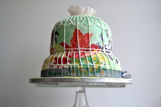 Painted Birdcage Cake with Red Lilly